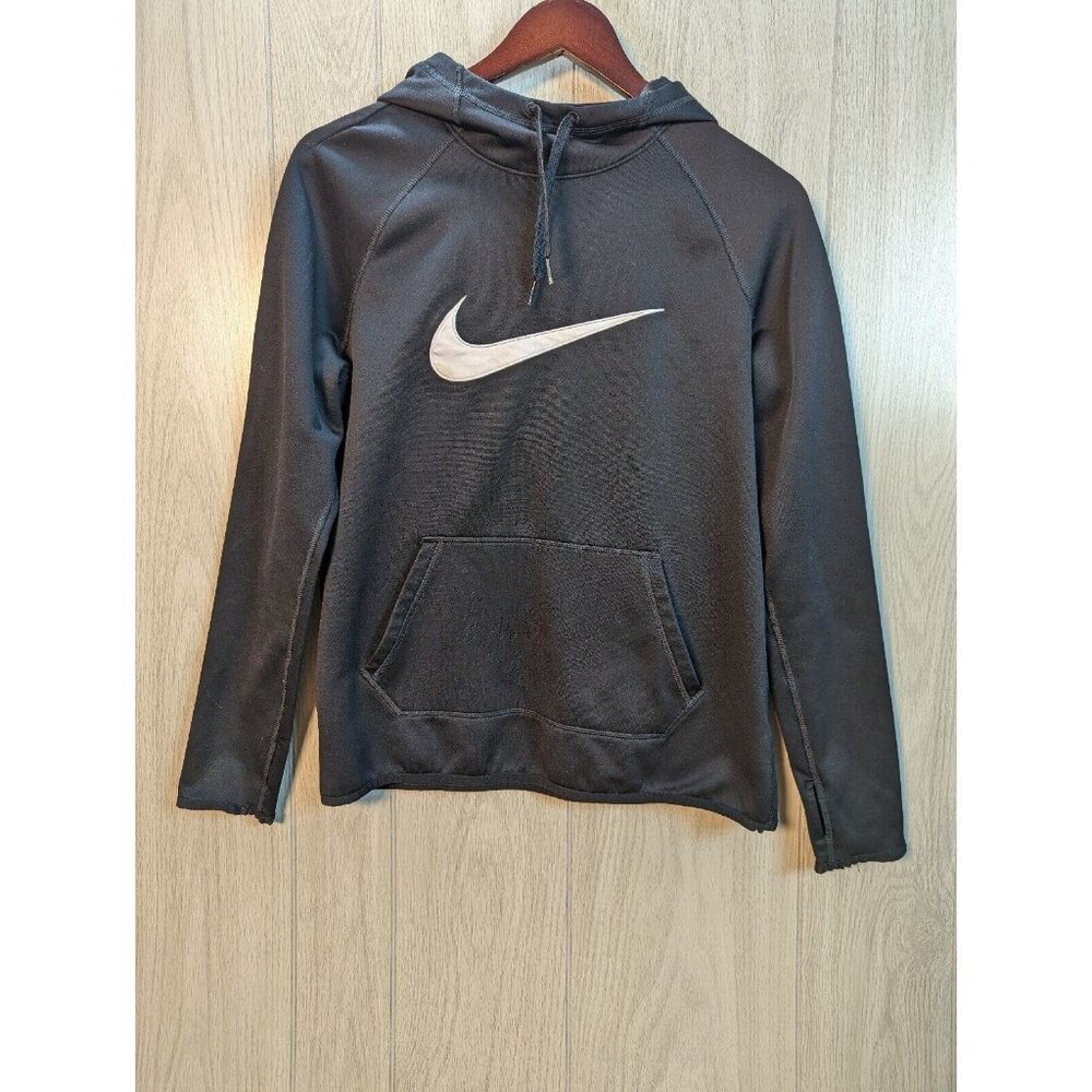 Nike Dri Fit Sweater Adult Medium Black Solid Swoosh Pullover Hoodie Mens READ